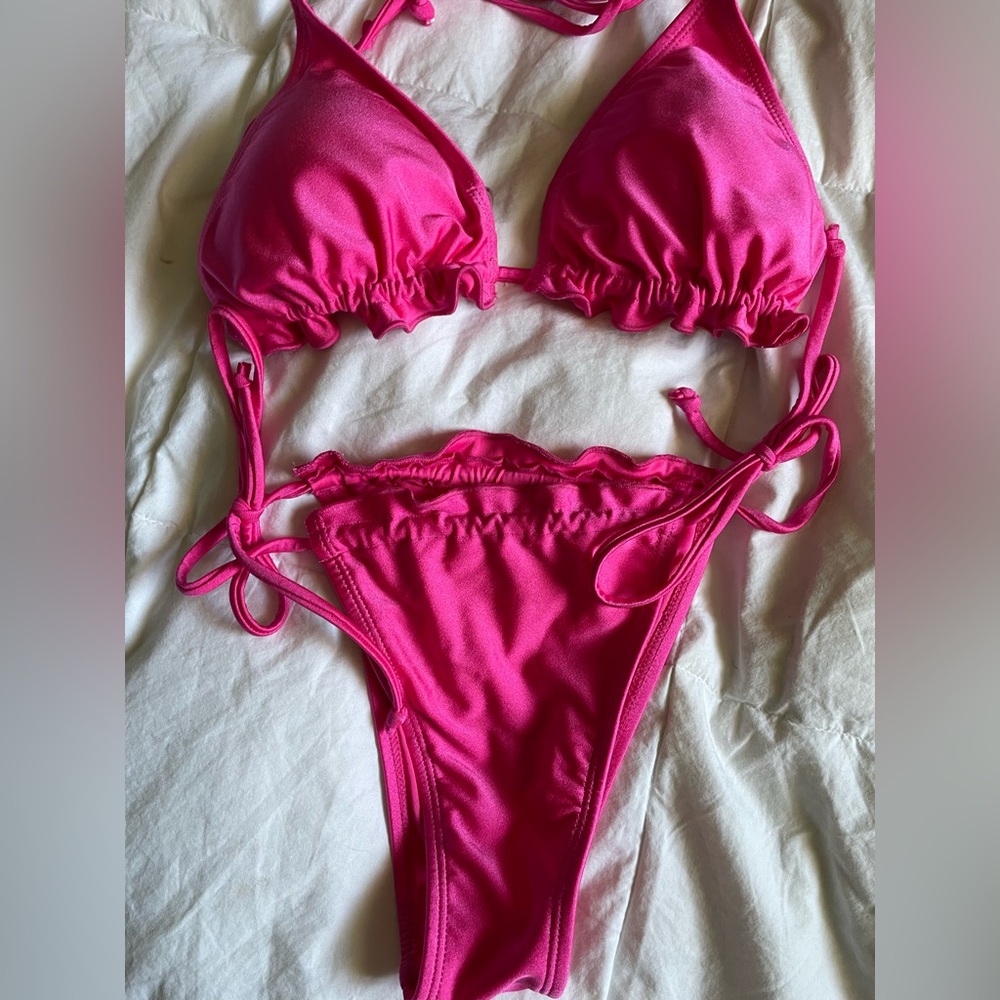 Hot Pink Triangle String Bikini Set Tanga Brazilian NWOT